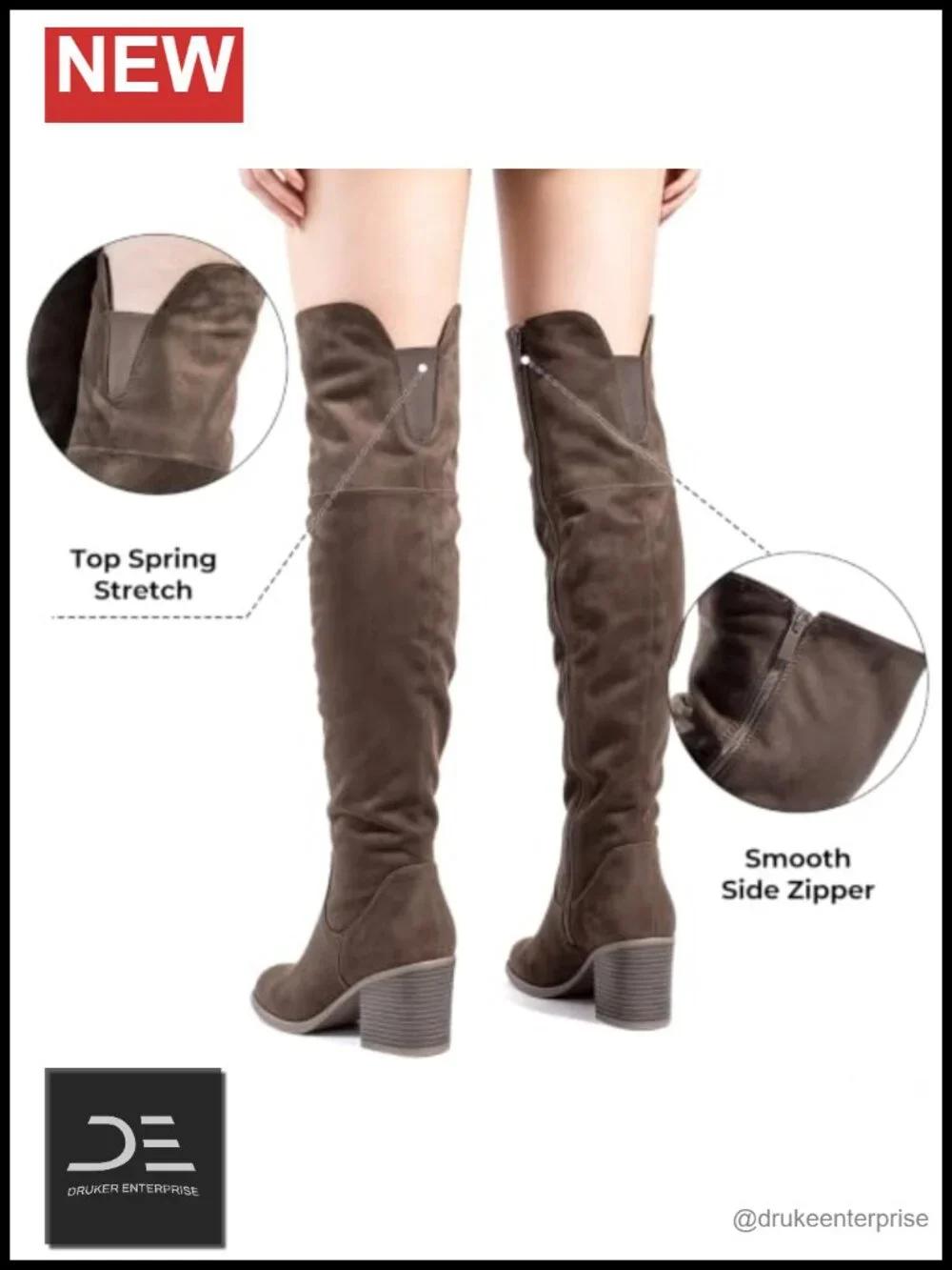 Women's Over the Knee Boots Faux Suede Block Heel Side Zip